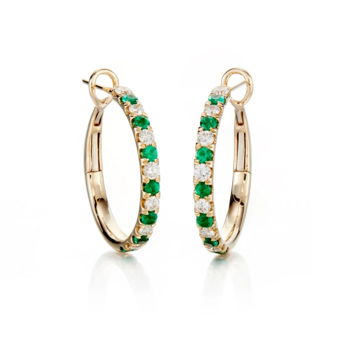 Diamond & Emerald Hoop Earrings
