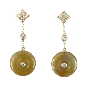 Diamond & Jadeite Pi Disc Earrings, 1 1/2"