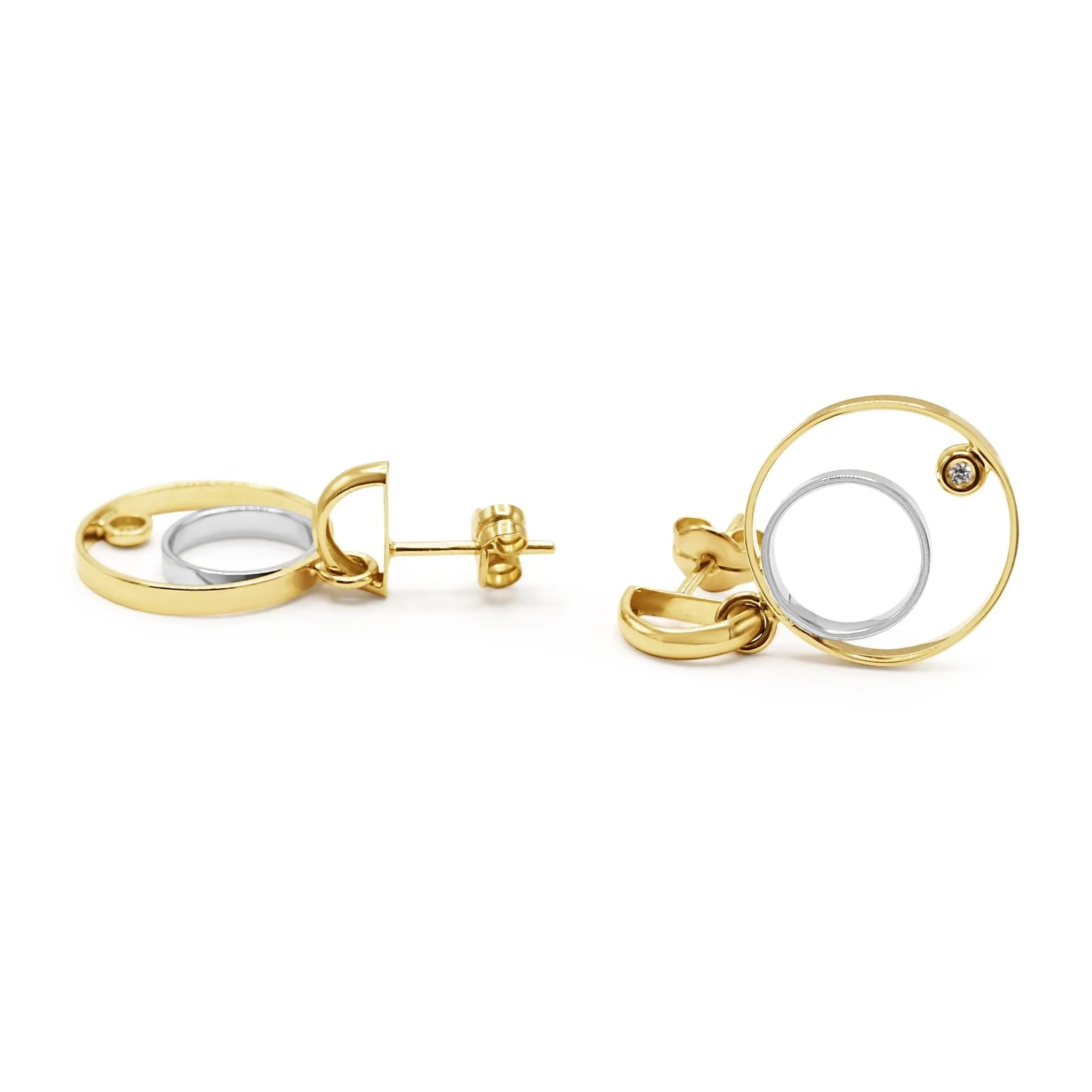 Diamond Circle Drop Earrings - 18ct Yellow & White Gold