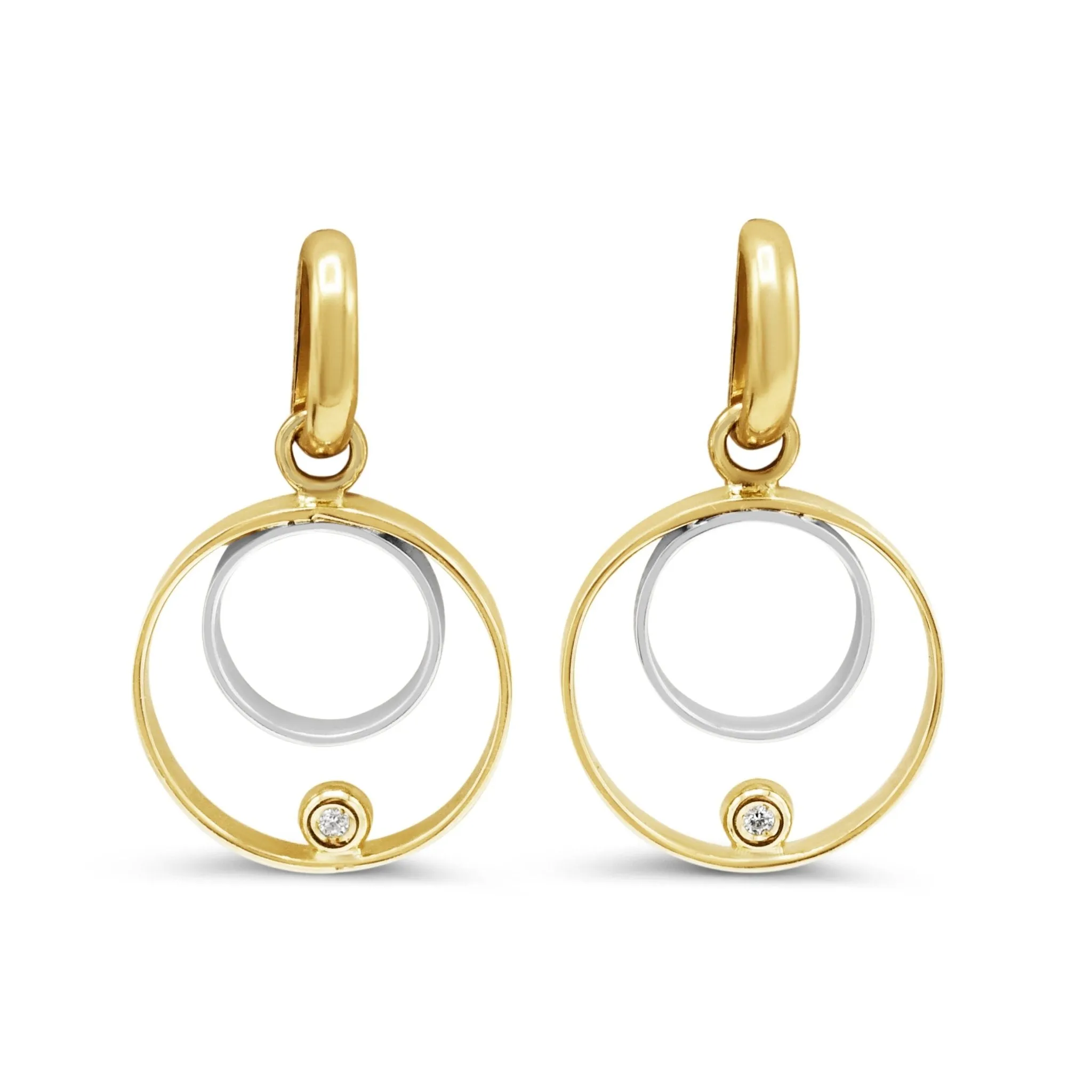 Diamond Circle Drop Earrings - 18ct Yellow & White Gold
