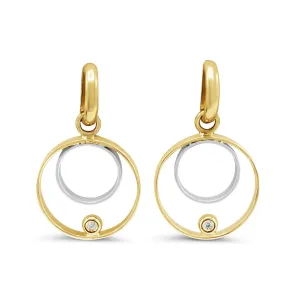 Diamond Circle Drop Earrings - 18ct Yellow & White Gold