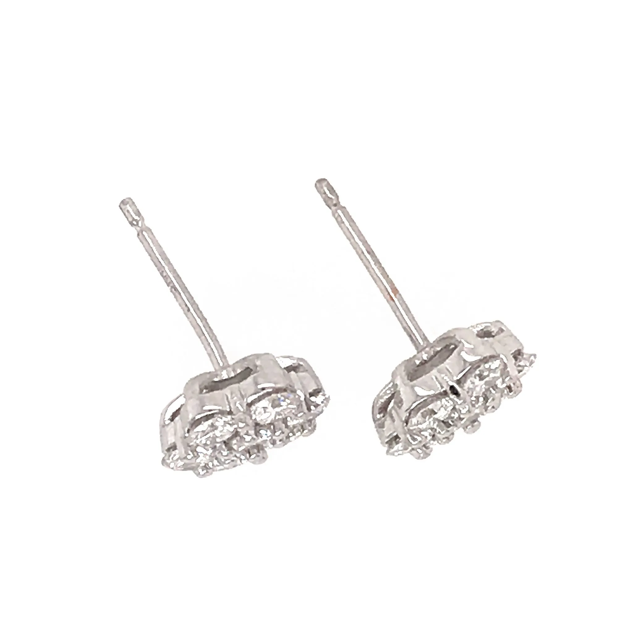 Diamond Cluster Stud Earrings 14k White Gold