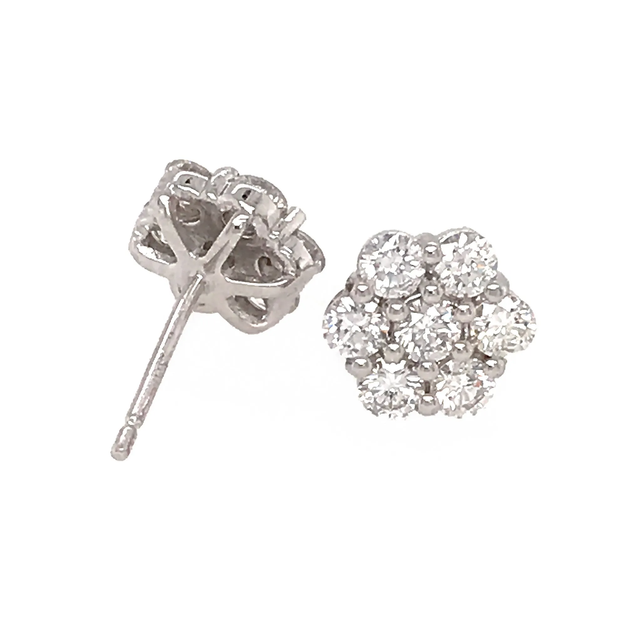 Diamond Cluster Stud Earrings 14k White Gold