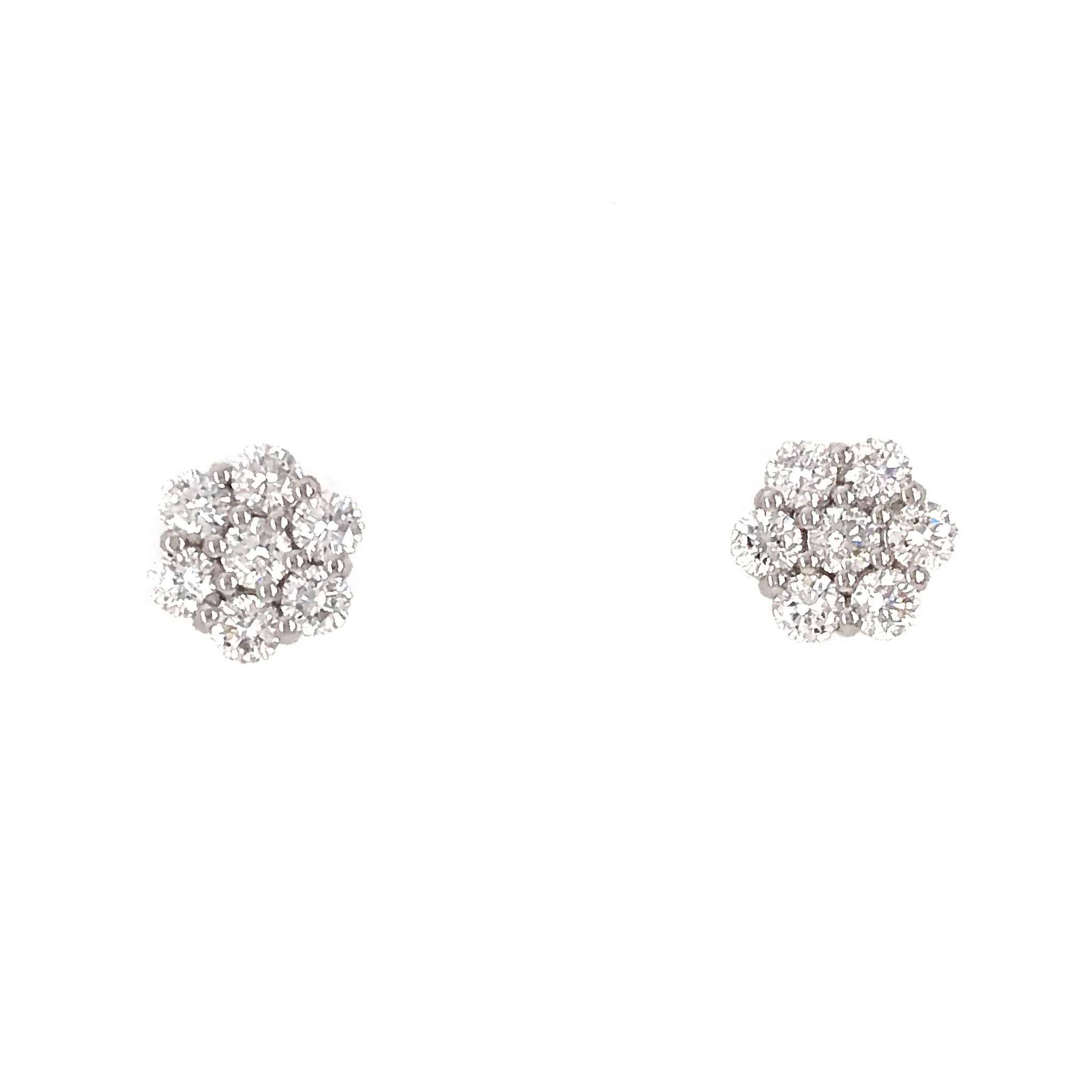 Diamond Cluster Stud Earrings 14k White Gold