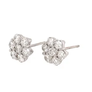 Diamond Cluster Stud Earrings 14k White Gold