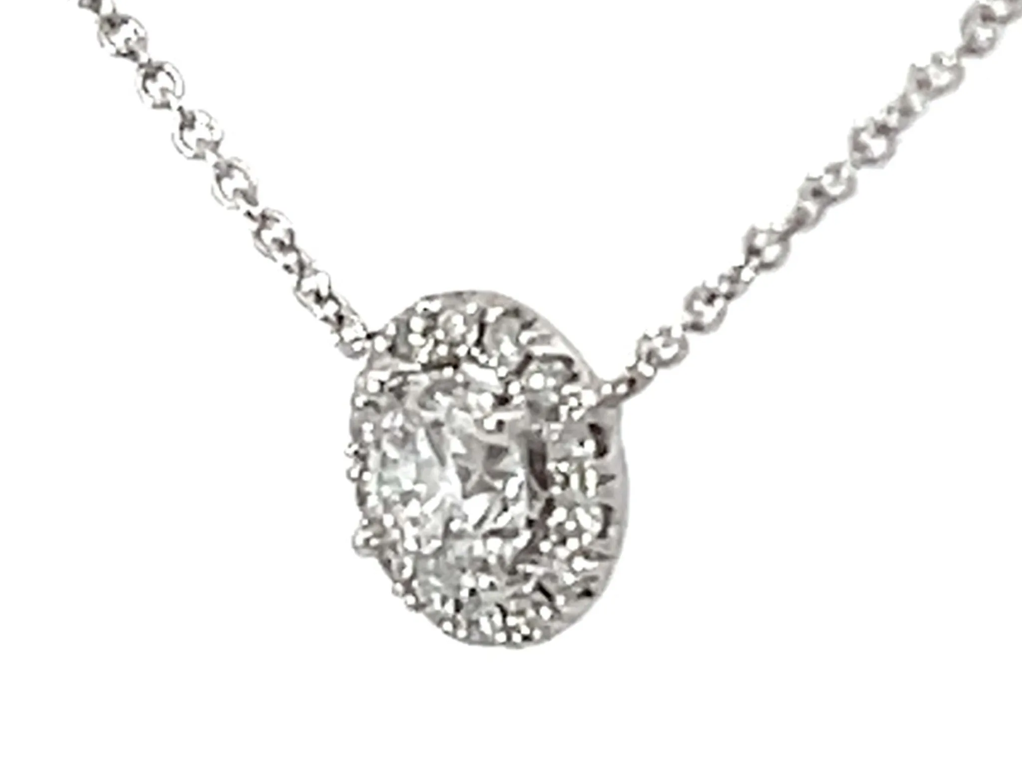 Diamond Halo Necklace Solid 14k White Gold