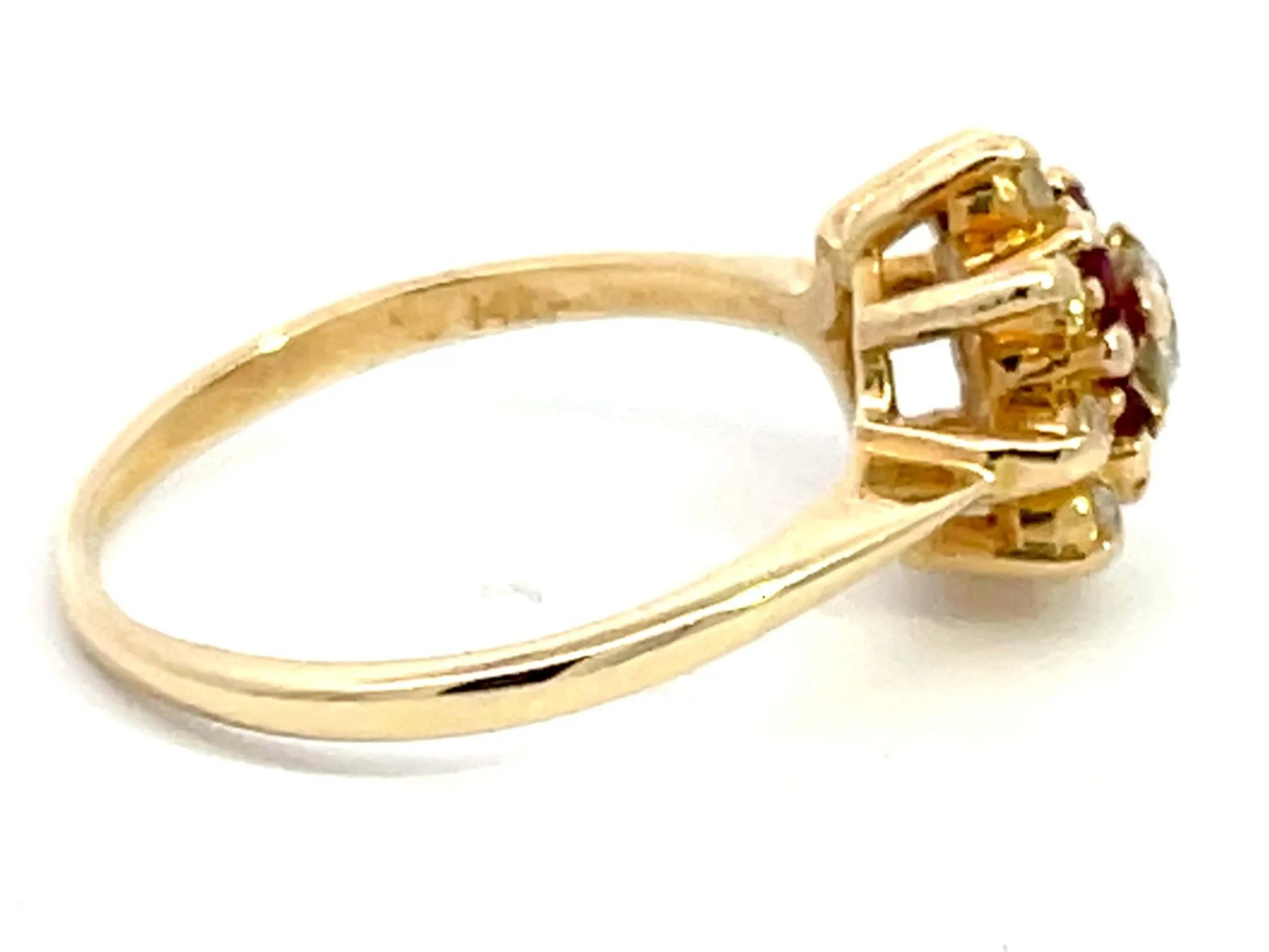 Diamond Ruby Halo Flower Ring in 14k Yellow Gold