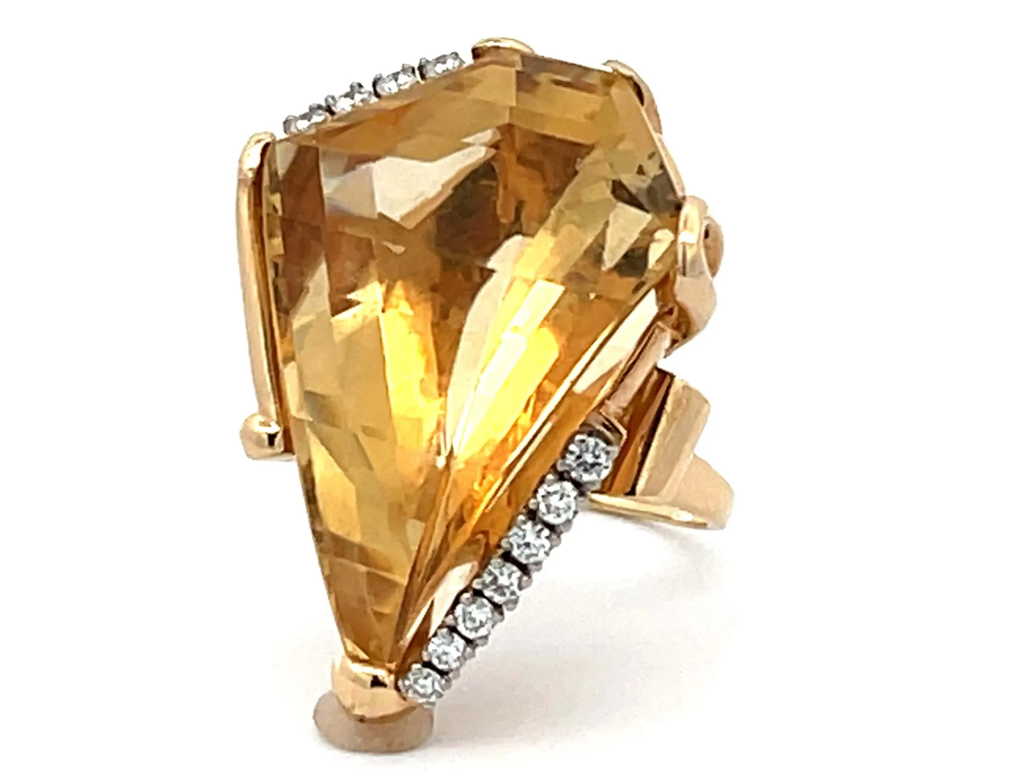 Diamond Shaped Citrine & Diamond Cocktail Ring in 14k Yellow Gold
