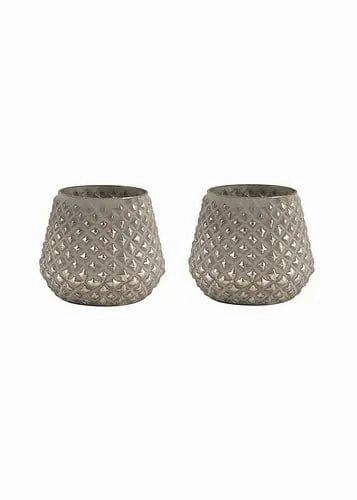 Diamond Glass Planter, Grey (Set of 2)