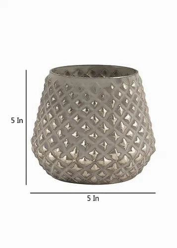 Diamond Glass Planter, Grey (Set of 2)