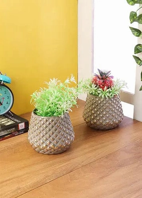 Diamond Glass Planter, Grey (Set of 2) hanging green plant  
