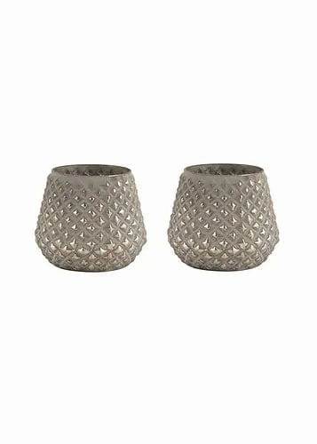 Diamond Glass Planter, Grey (Set of 2)