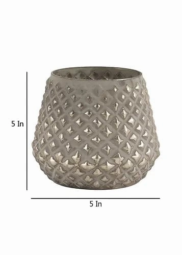 Diamond Glass Planter, Grey (Set of 2)