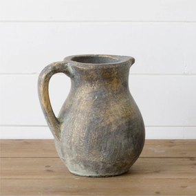 Distressed Terracotta Pitcher Black With Gold outdoor greenery  