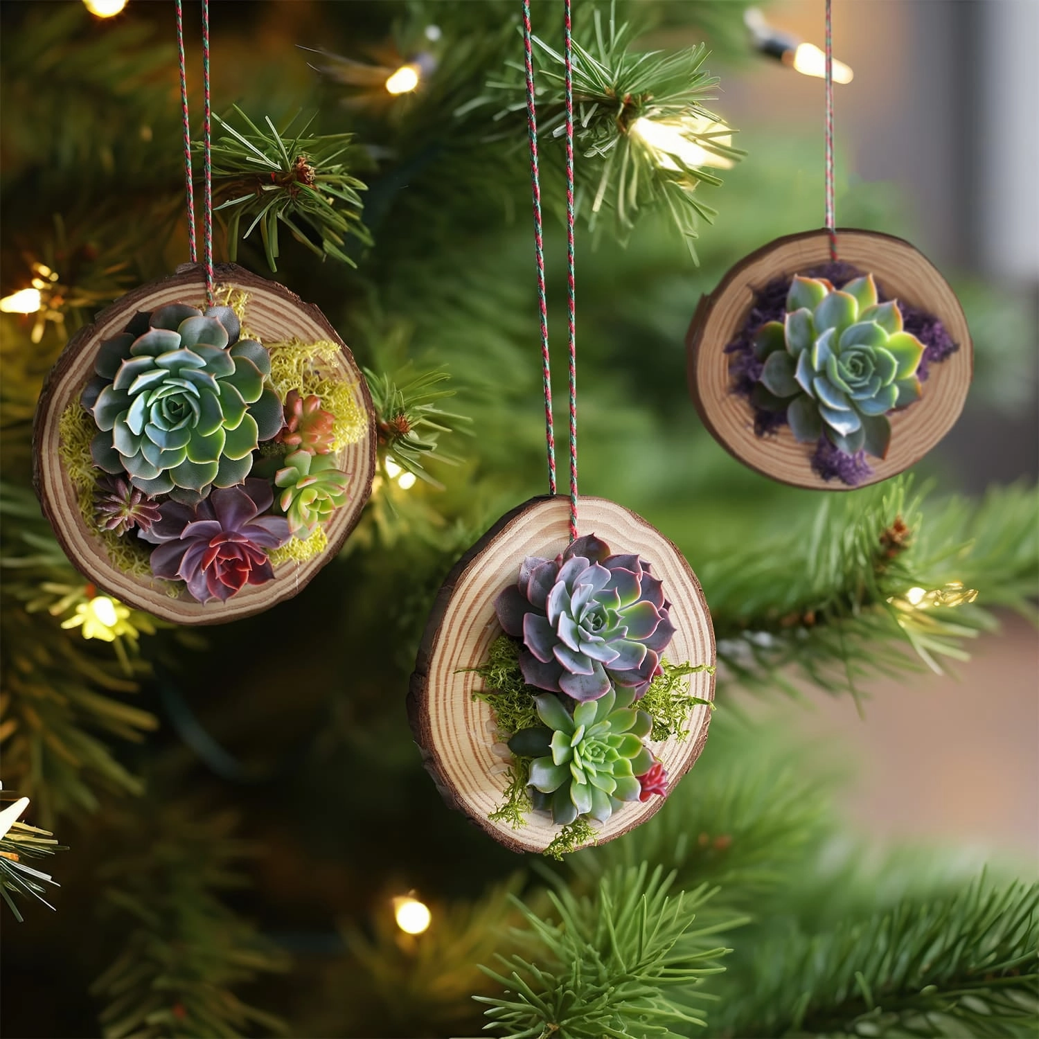DIY Succulent Ornaments Wood Slices Set mini ornamental plant  