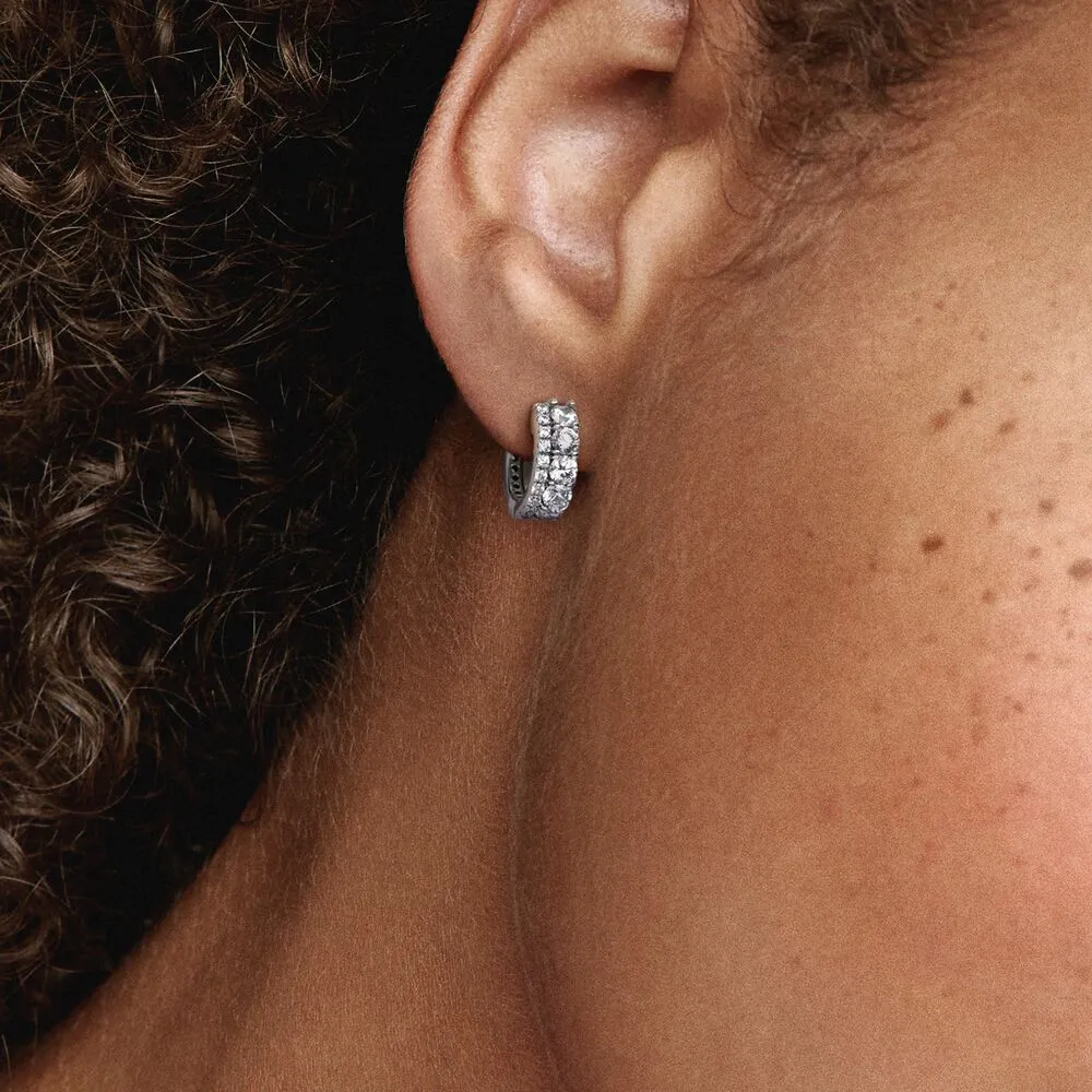 Double Band Pav Hoop Earrings