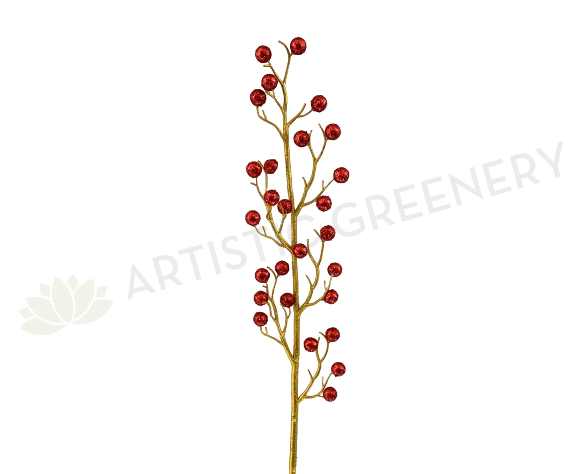 DS0048 Glitter Red Balls Twig 95cm dried green plant  