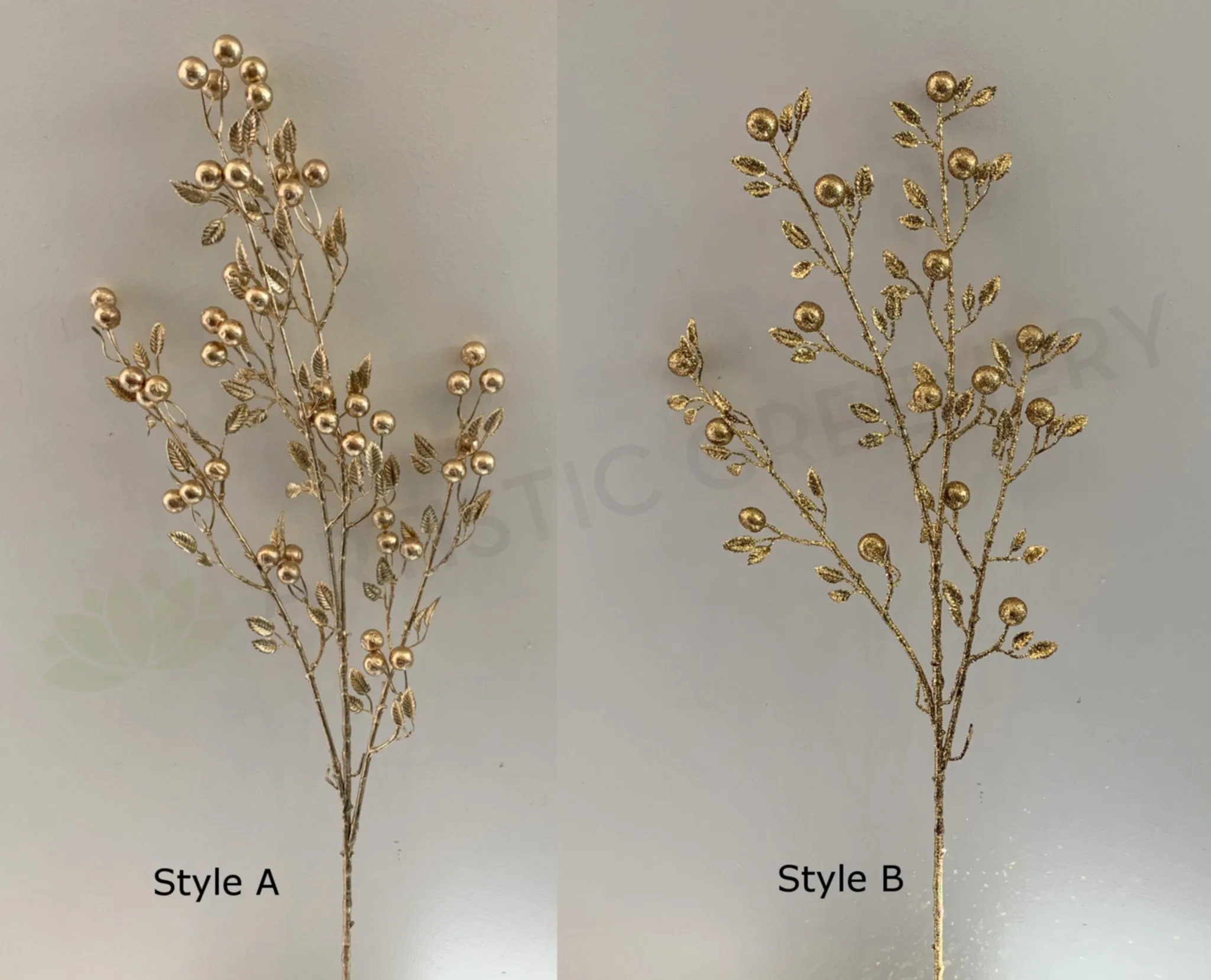 DS0049 Gold Glitter Berries with Leaves 100cm 2 Styles dried green plant  