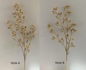 DS0049 Gold Glitter Berries with Leaves 100cm 2 Styles dried green plant  