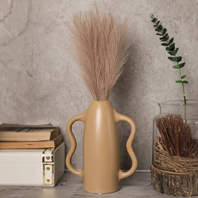 Dual Tone Cream Ceramic Vase dried green plant  