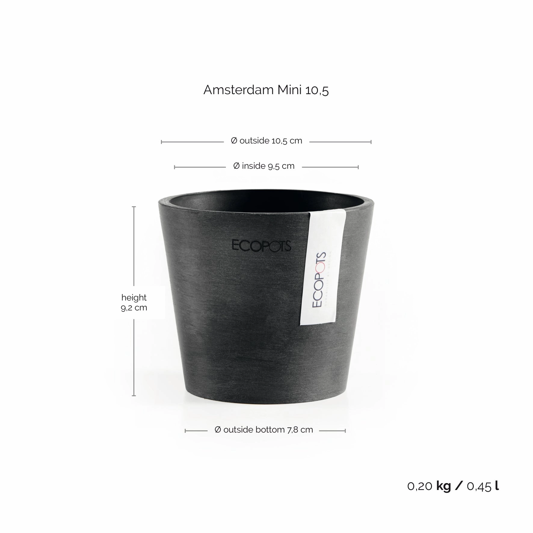 Ecopots Amsterdam Mini Pot Dark Grey