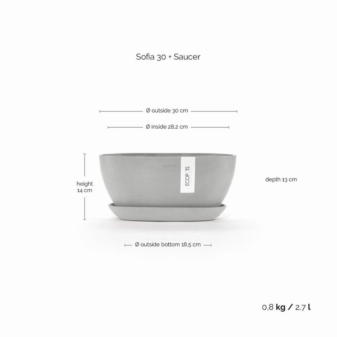 Ecopots Sofia White Grey Pot/Saucer