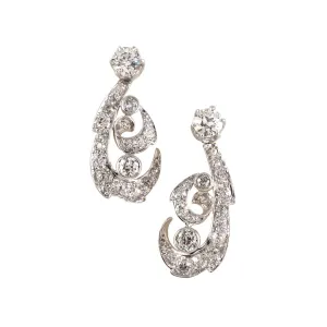 Edwardian Diamond Swirl Drop Earrings
