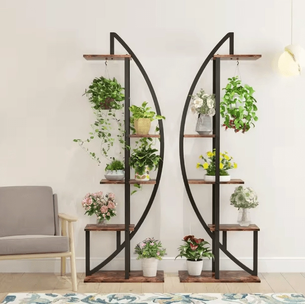 Eileen 63 in. Rustic Brown Curve Wood Indoor Plant Stand with 5-Tier (Pack of 2)