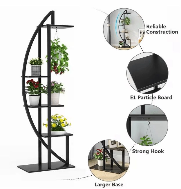 Eileen 63 in. Rustic Brown Curve Wood Indoor Plant Stand with 5-Tier (Pack of 2)