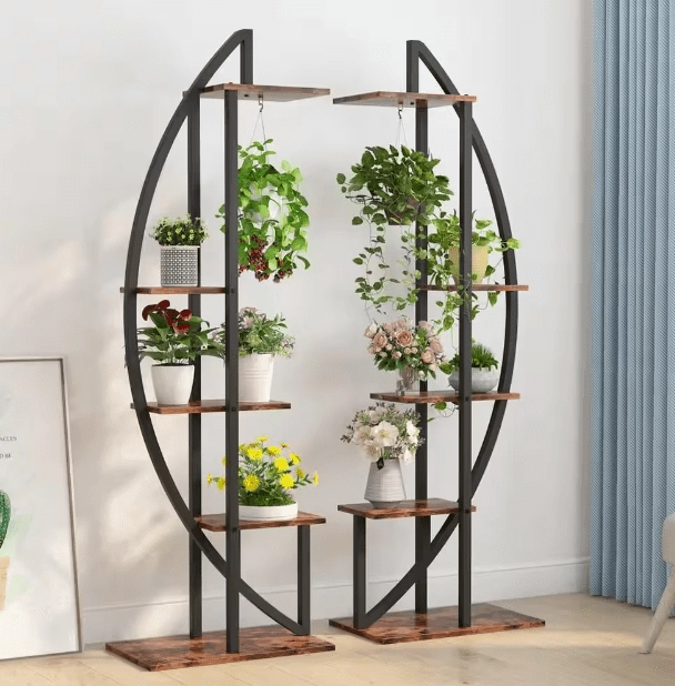 Eileen 63 in. Rustic Brown Curve Wood Indoor Plant Stand with 5-Tier (Pack of 2)