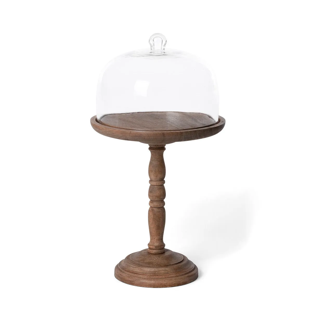 Elevated Wood Server with Glass Dome