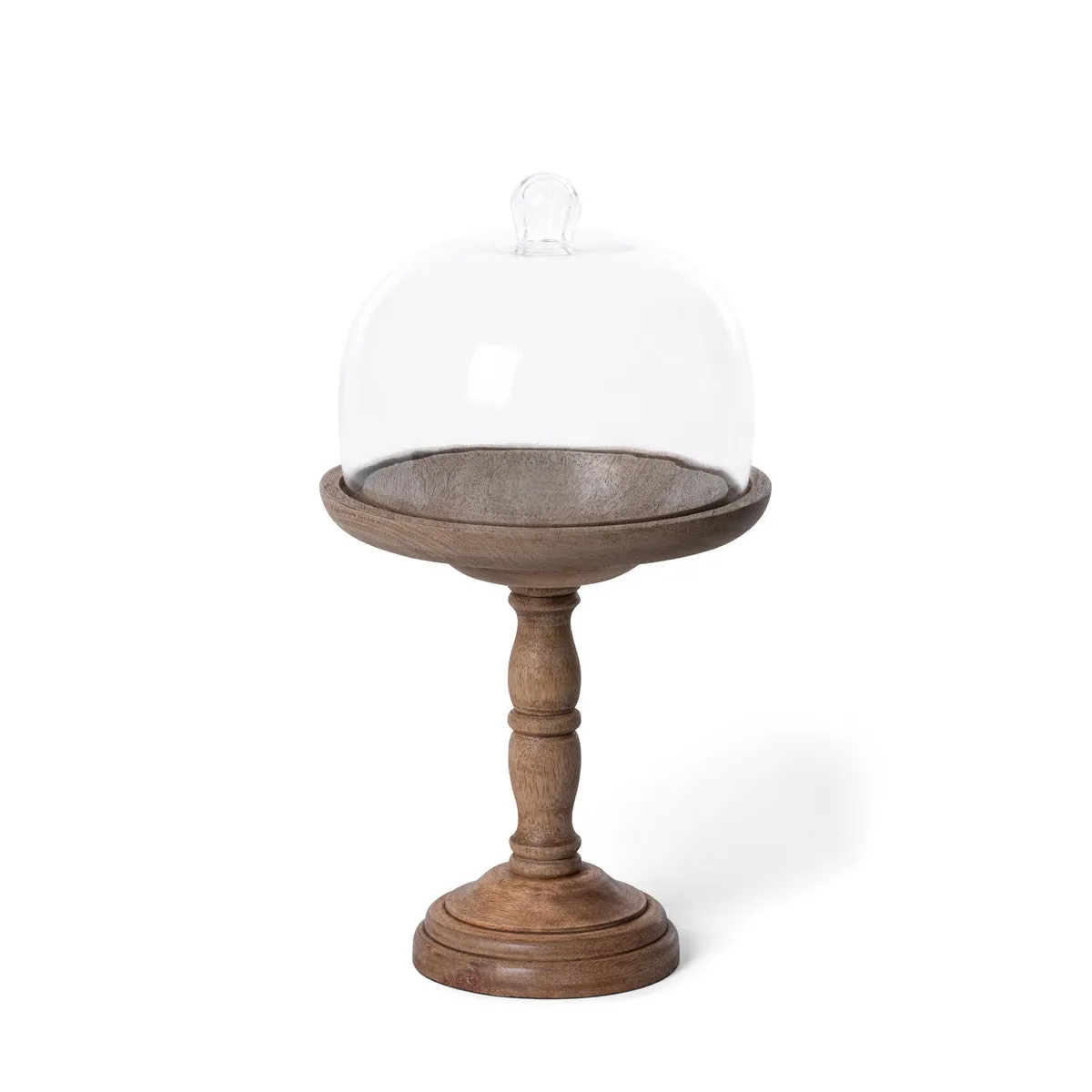 Elevated Wood Server with Glass Dome