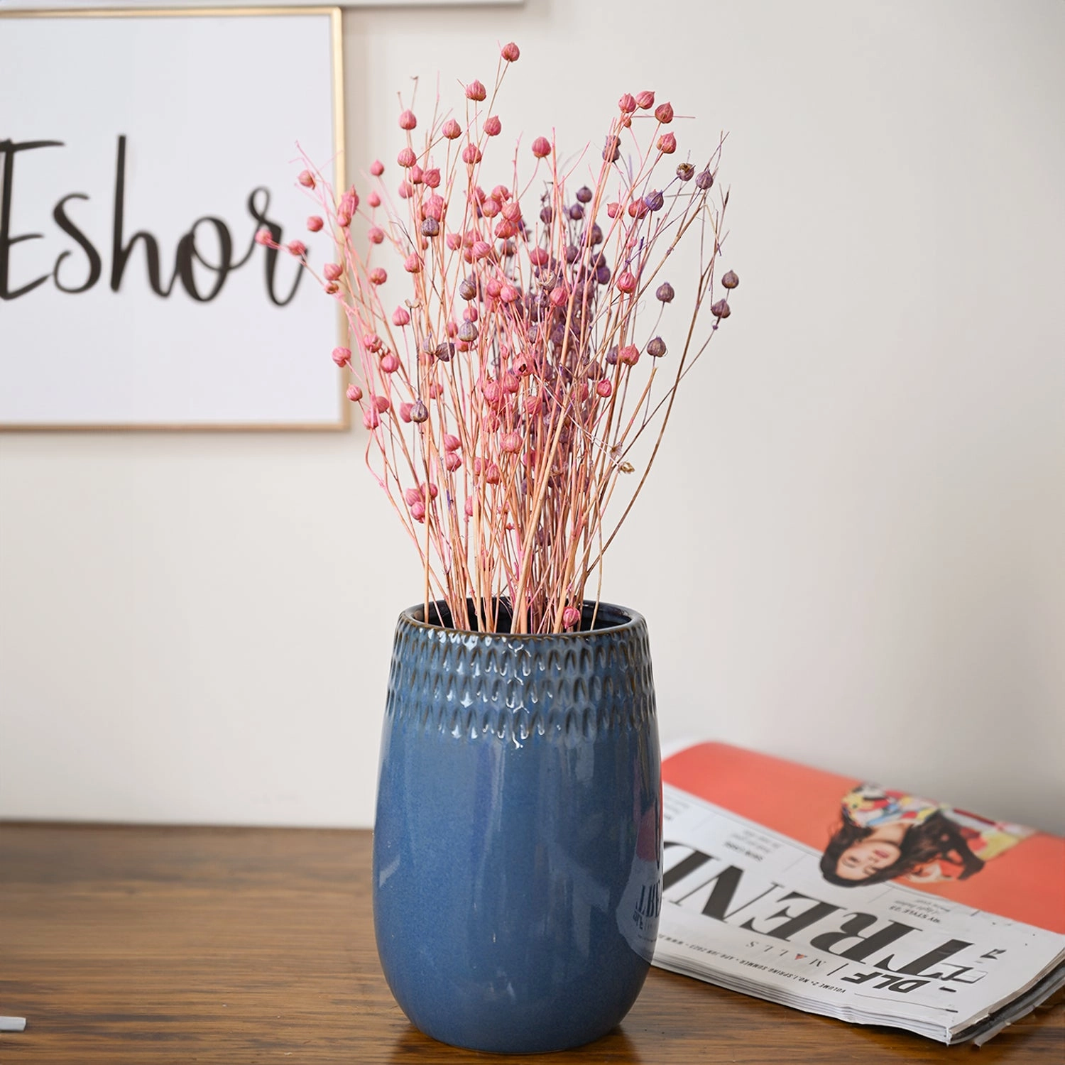 Embossed Vase dried green plant  