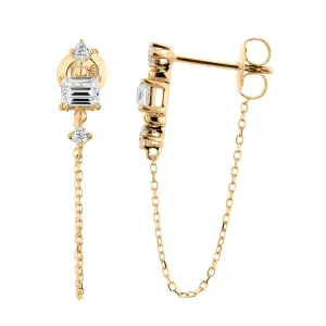 Emerald Cut and Round Brilliant drop earrings with 0.30 carats* of diamond simulants in 10 carat yellow gold