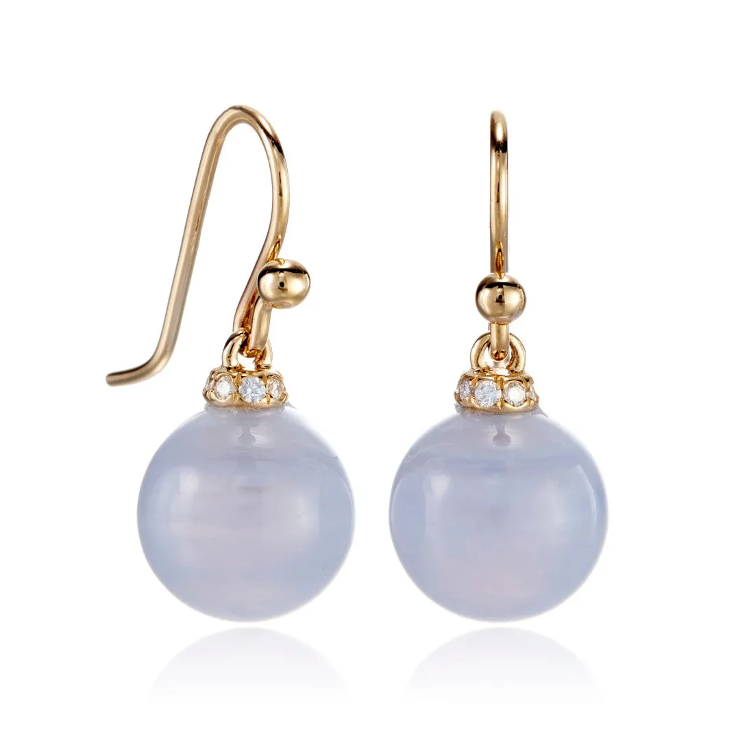 Empress Earrings in Blue Lace Agate & Diamonds