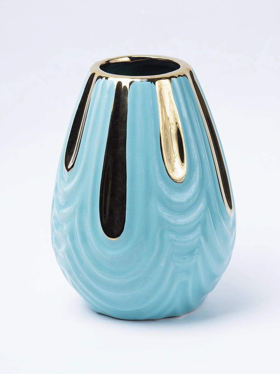 Emrald Ceramic Vase - Ribbed Design, Flower Holder