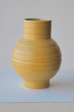 Essential Mustard Ceramic Vase Small dried green plant  