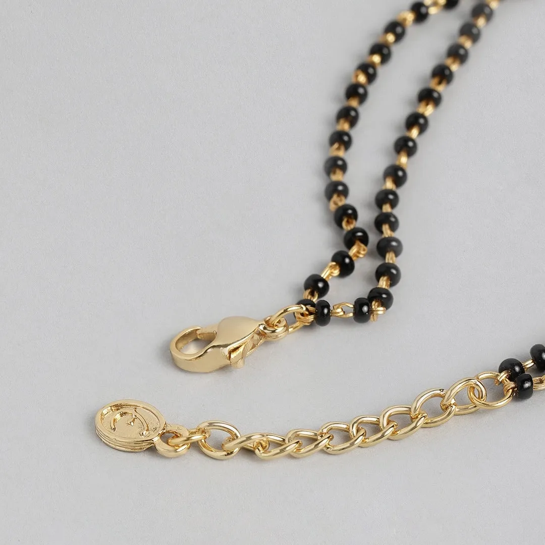 Estele Gold Plated Macrame Bracelet with Black Beads for Women