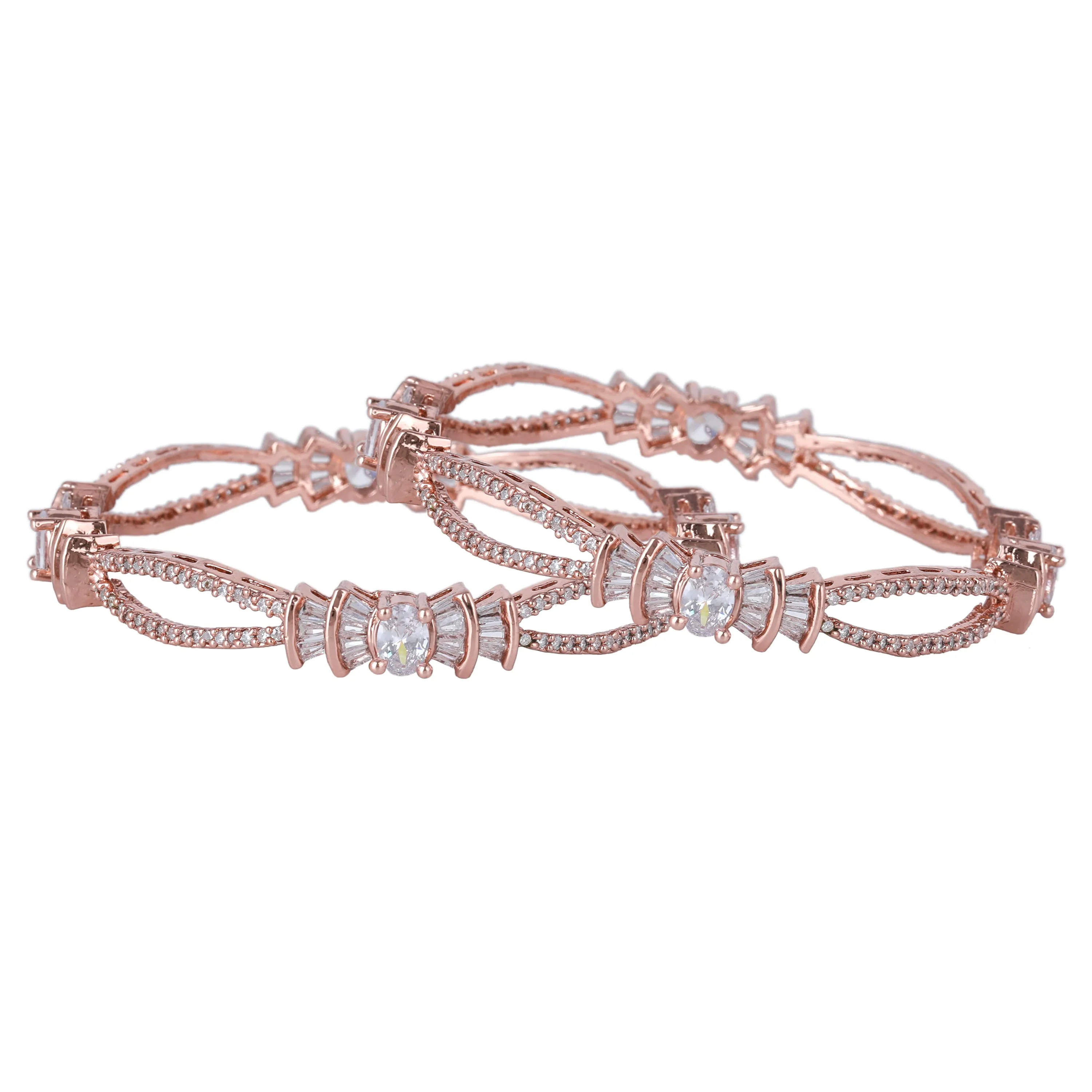 Estele Rosegold Plated Exquisite American Diamond Bangles | Available Sizes in 2:6 & 2:8|A Perfect Blend of Elegance & Glamour for Women