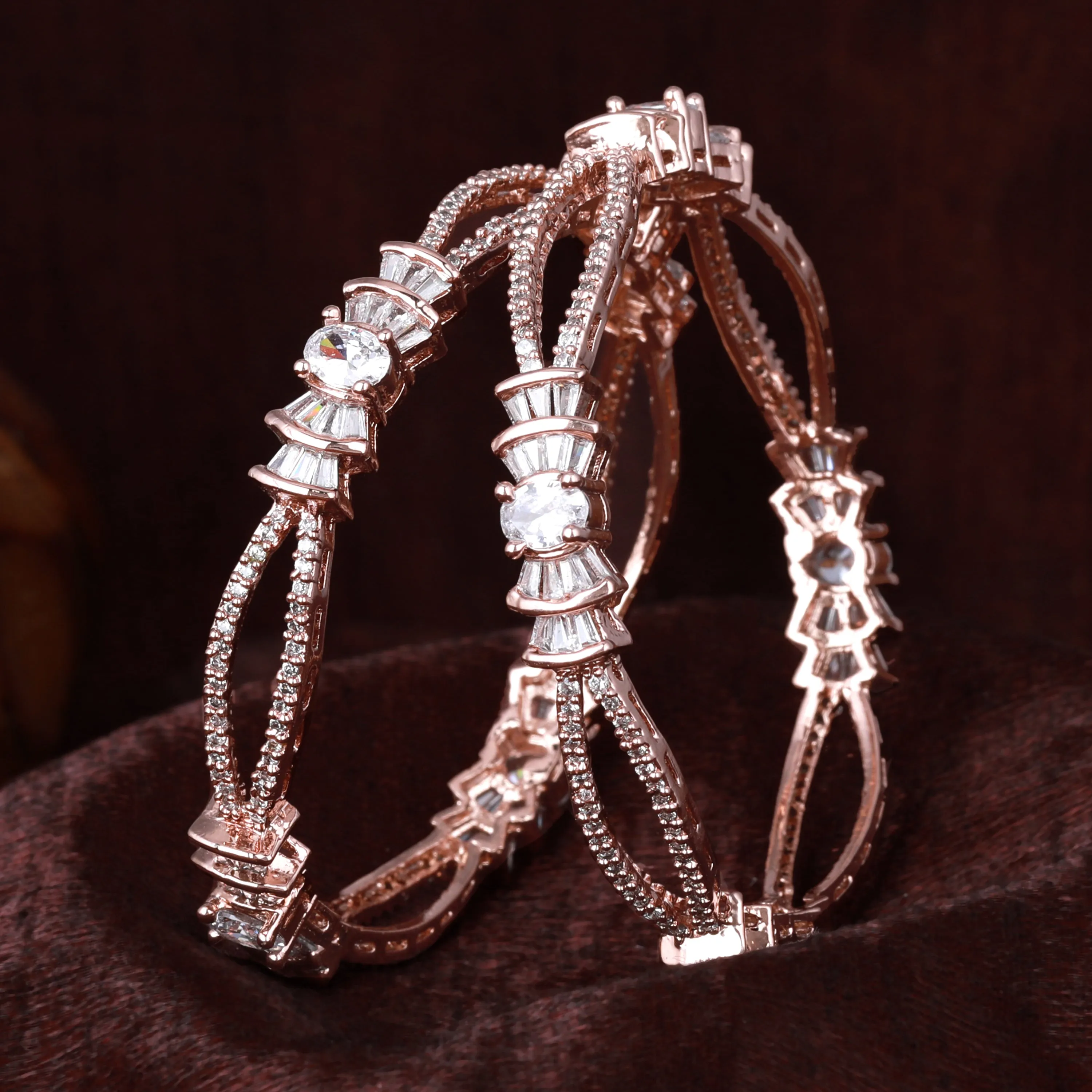 Estele Rosegold Plated Exquisite American Diamond Bangles | Available Sizes in 2:6 & 2:8|A Perfect Blend of Elegance & Glamour for Women