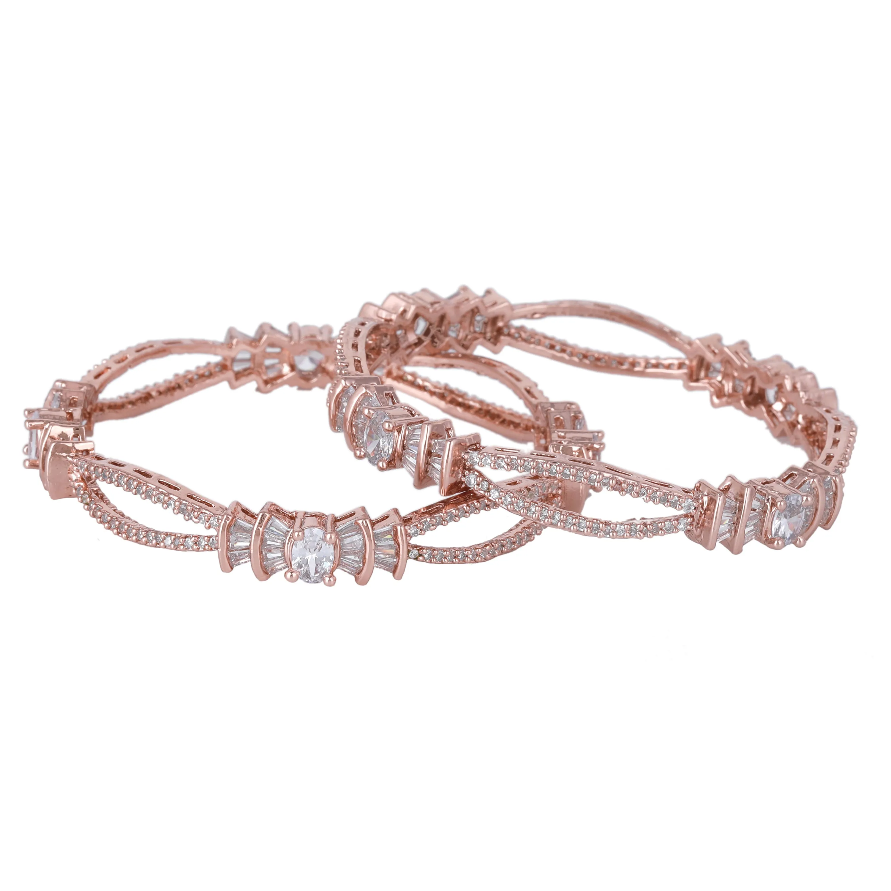 Estele Rosegold Plated Exquisite American Diamond Bangles | Available Sizes in 2:6 & 2:8|A Perfect Blend of Elegance & Glamour for Women