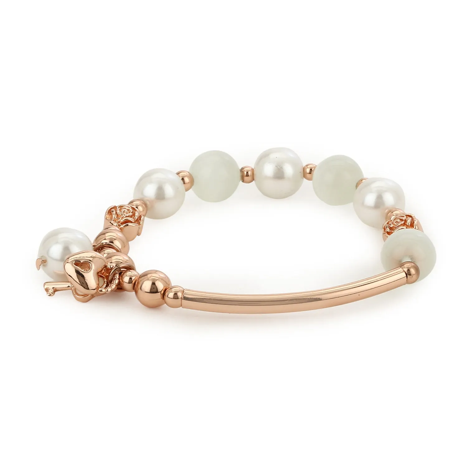 Estele Rosegold Plated Flux Pearl Charm Bracelet with Comfort Fit for Girls & Women