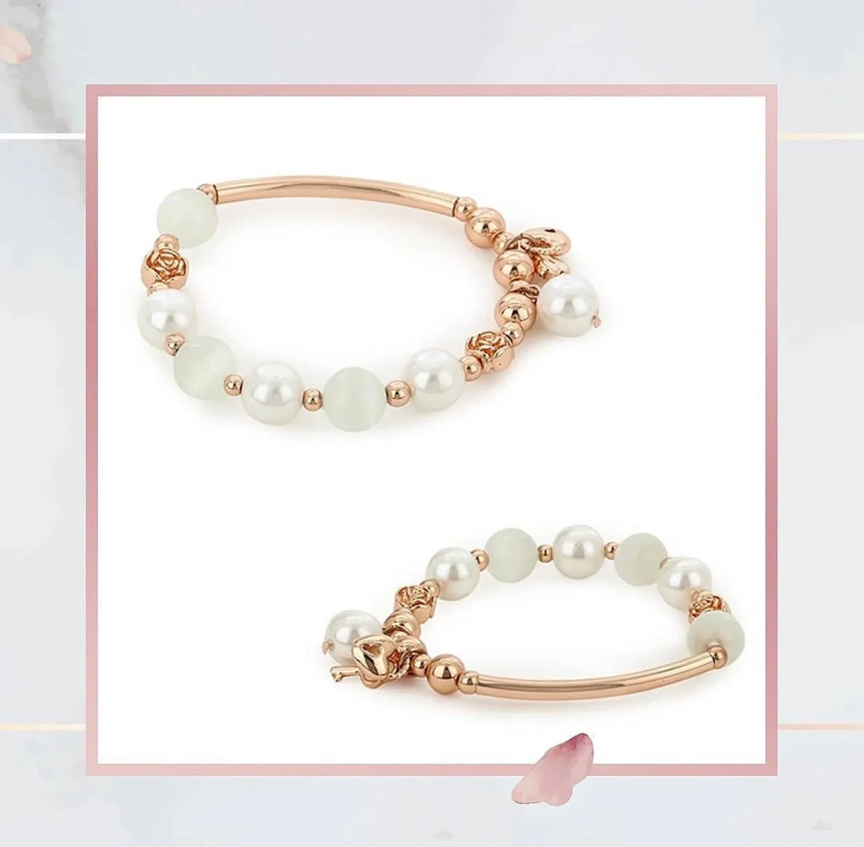 Estele Rosegold Plated Flux Pearl Charm Bracelet with Comfort Fit for Girls & Women