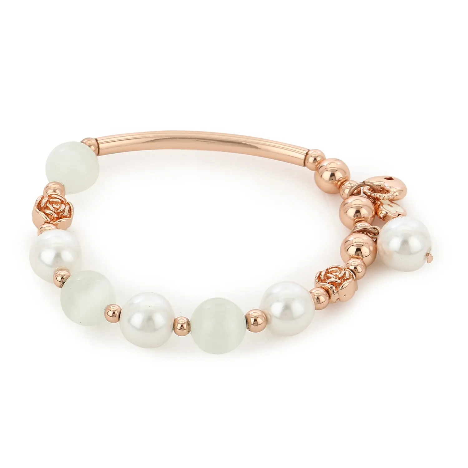 Estele Rosegold Plated Flux Pearl Charm Bracelet with Comfort Fit for Girls & Women