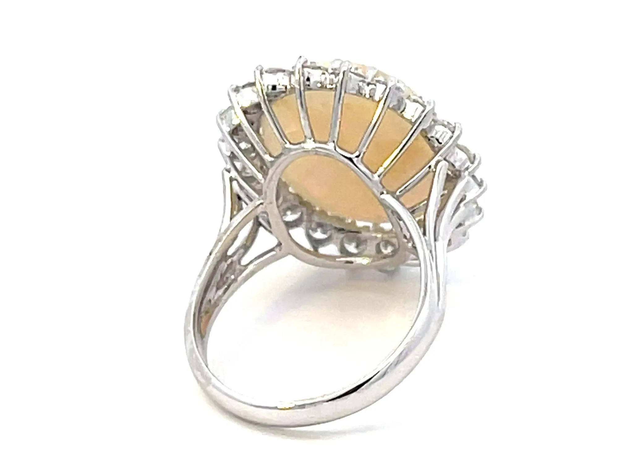 Ethiopian Opal and Diamond Halo Ring in 14k White Gold