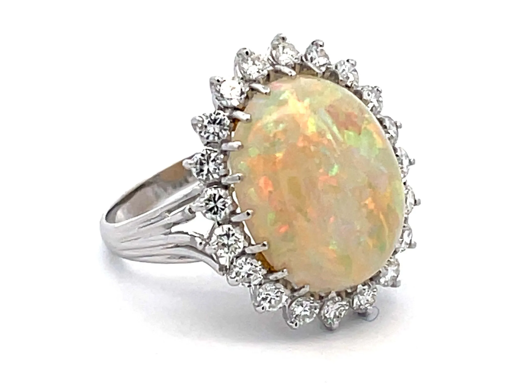 Ethiopian Opal and Diamond Halo Ring in 14k White Gold