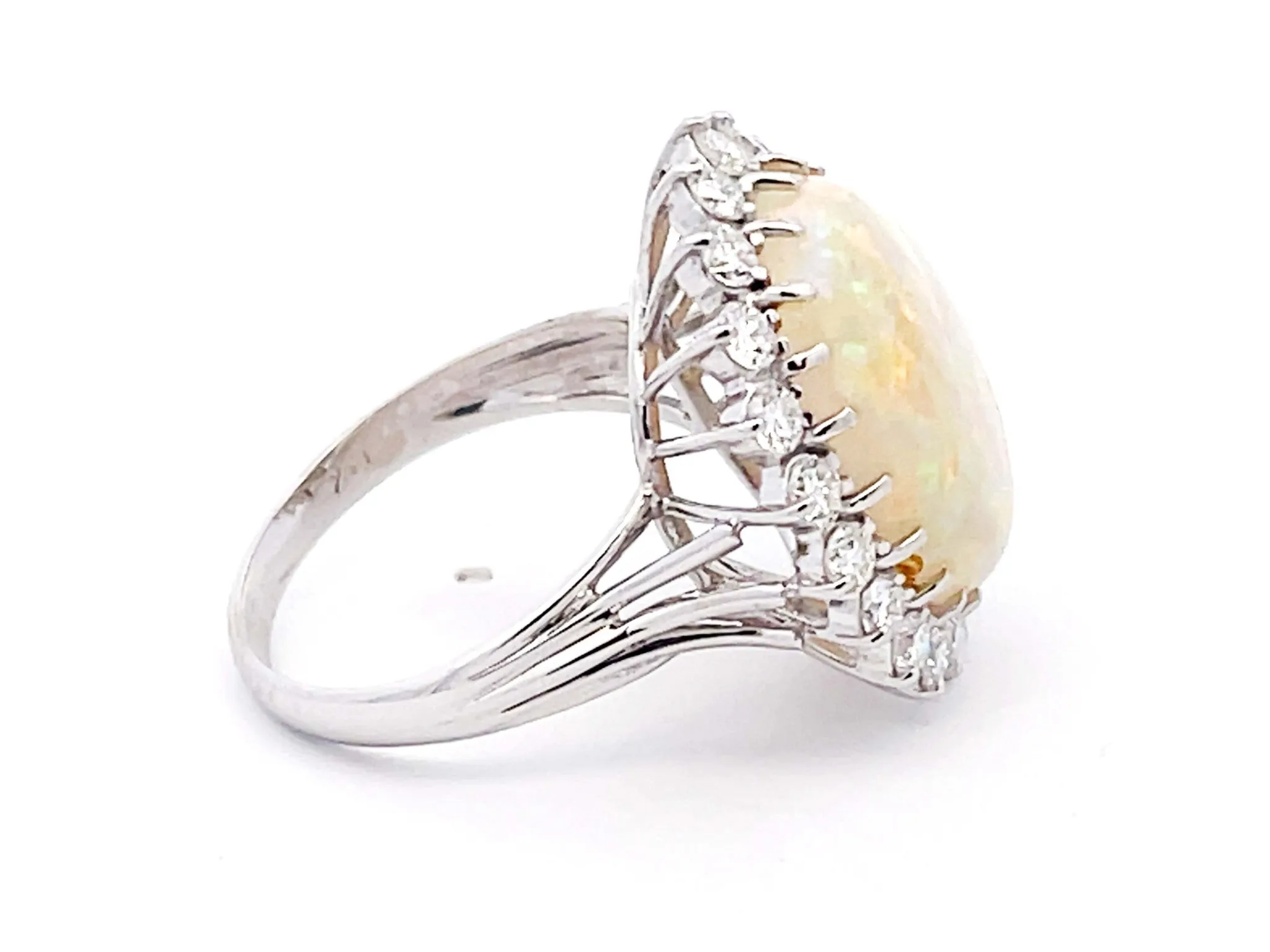 Ethiopian Opal and Diamond Halo Ring in 14k White Gold