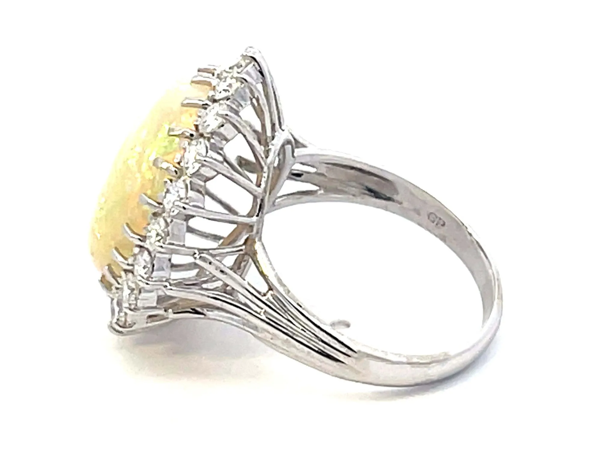 Ethiopian Opal and Diamond Halo Ring in 14k White Gold