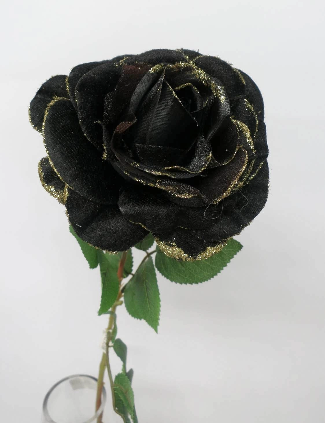 F0027 Rose with Gold GIitter 73cm Black / Pale Orange