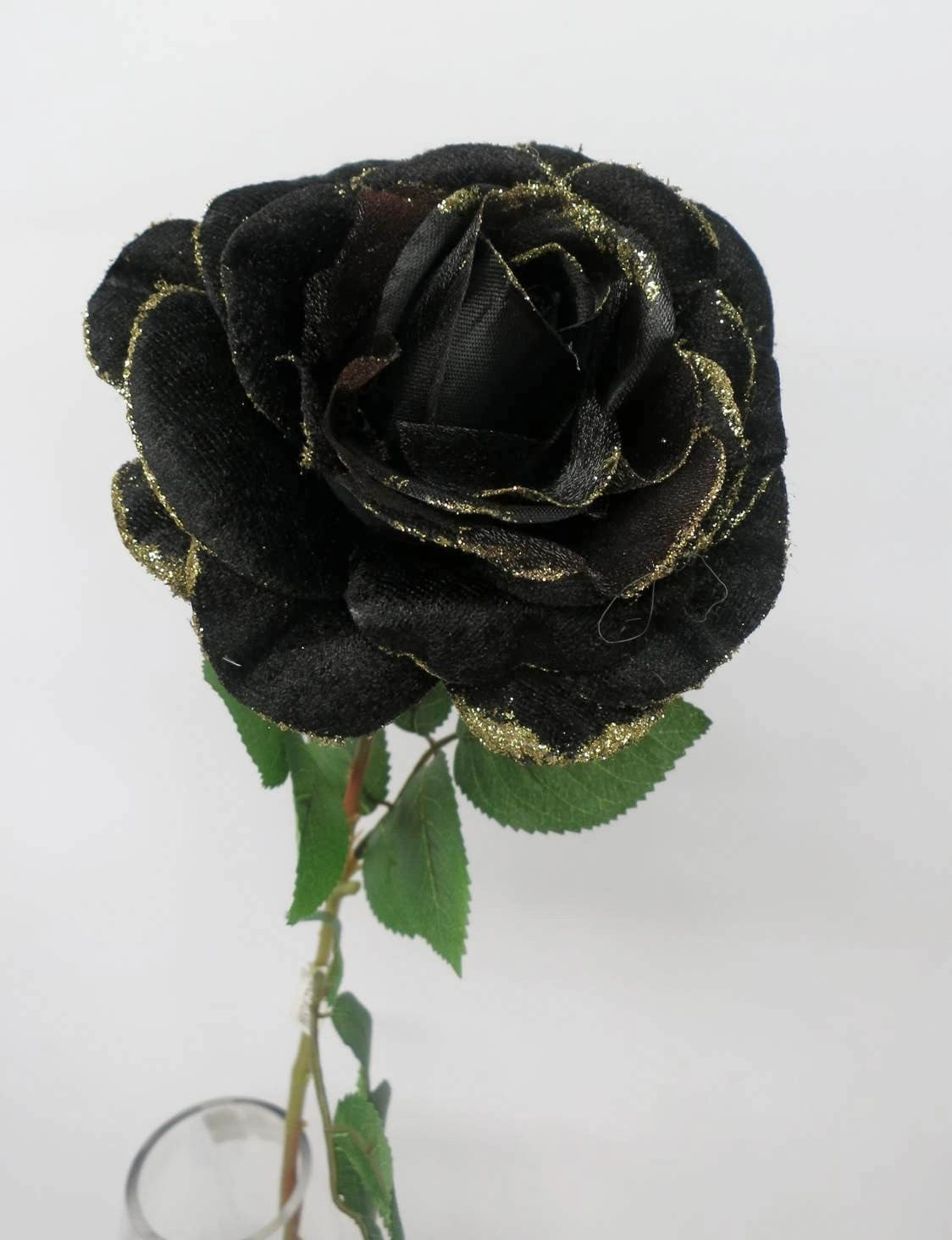 F0027 Rose with Gold GIitter 73cm Black / Pale Orange